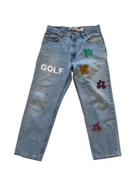 Levis Relaxed fit high rise waist handcrafted embellishment gold theme flower 36